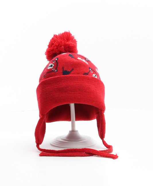 Preworn Boys Red Geometric Acrylic Bonnet One Size - Bears print design