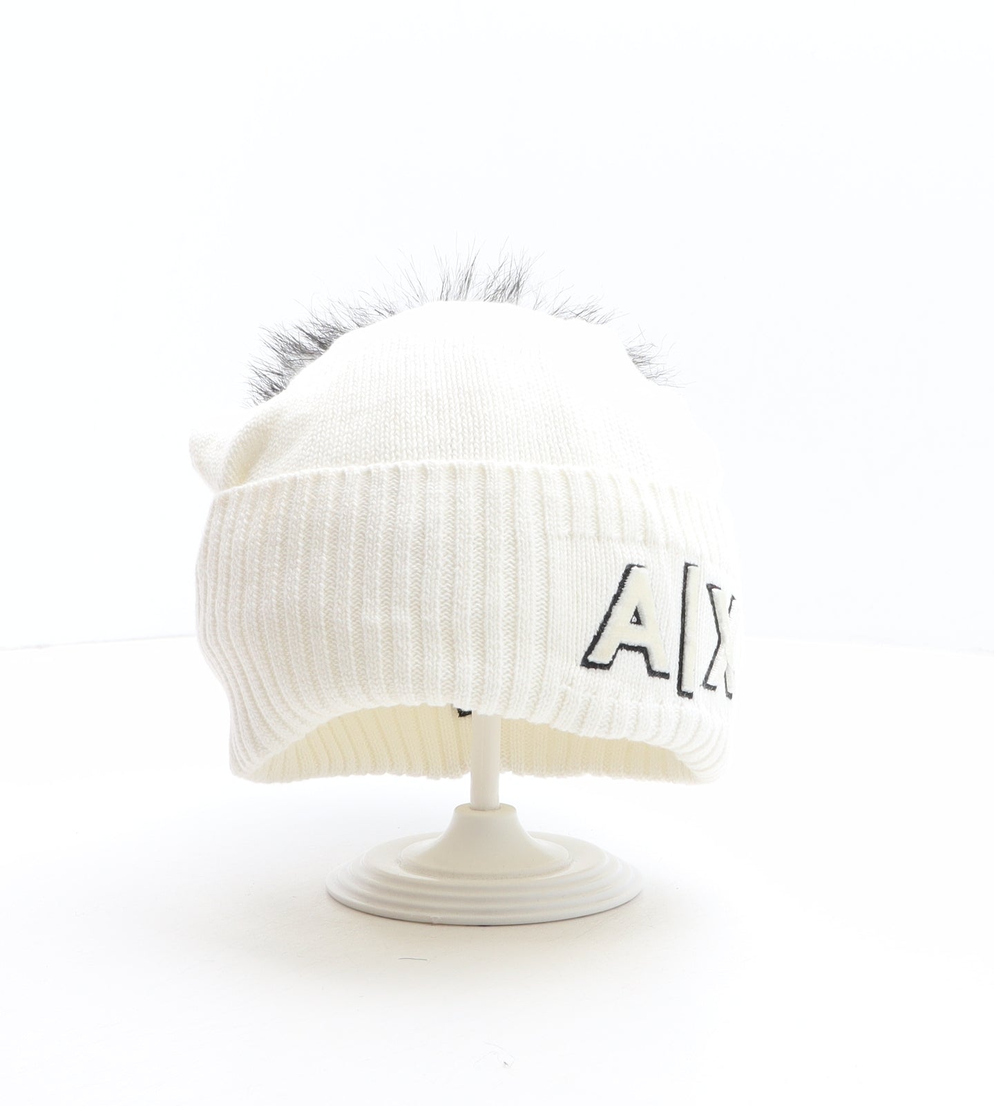 Armani Exchange Womens White 100% Cotton Bobble Hat One Size
