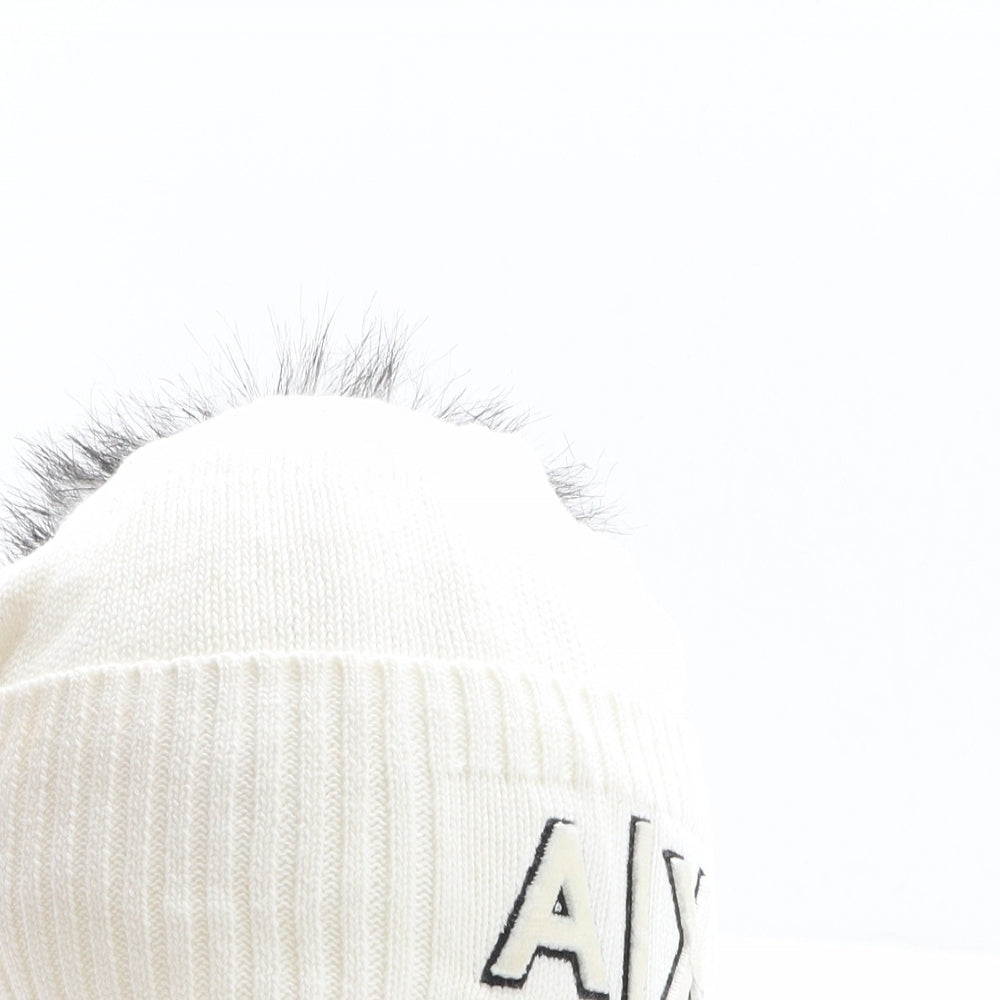 Armani Exchange Womens White 100% Cotton Bobble Hat One Size