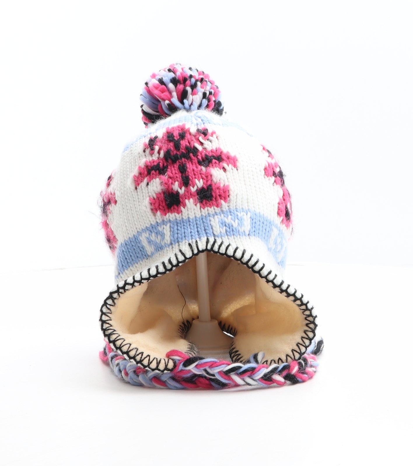 Preworn Girls Multicoloured Fair Isle Acrylic Bonnet One Size - Bears print design
