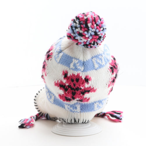 Preworn Girls Multicoloured Fair Isle Acrylic Bonnet One Size - Bears print design