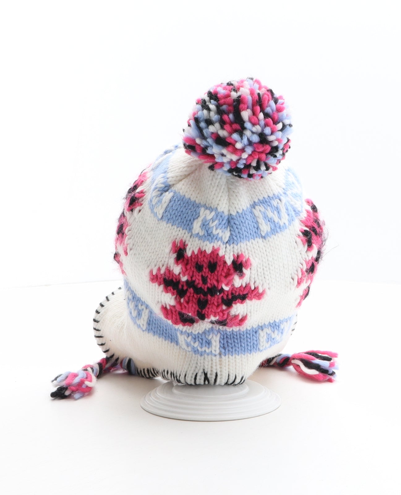Preworn Girls Multicoloured Fair Isle Acrylic Bonnet One Size - Bears print design