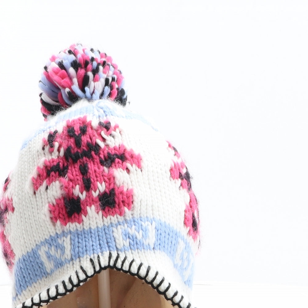 Preworn Girls Multicoloured Fair Isle Acrylic Bonnet One Size - Bears print design