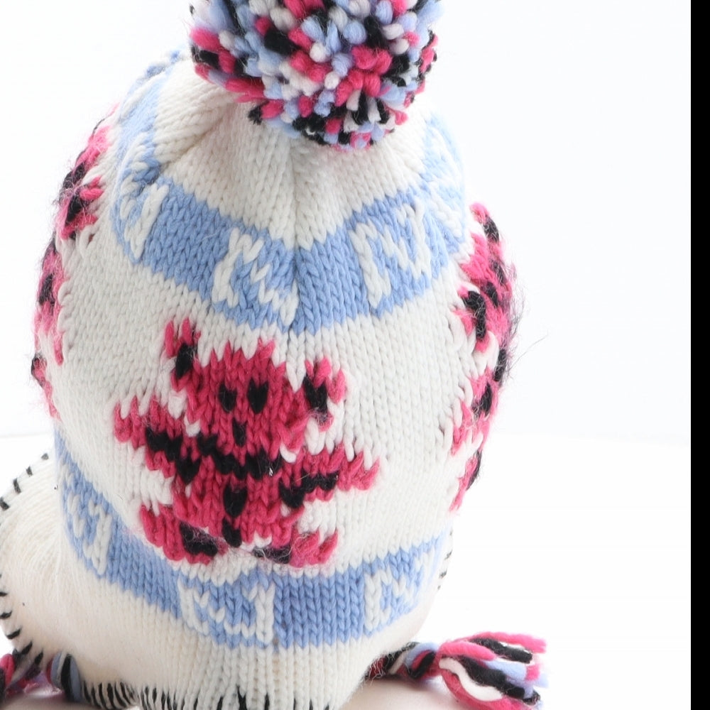 Preworn Girls Multicoloured Fair Isle Acrylic Bonnet One Size - Bears print design