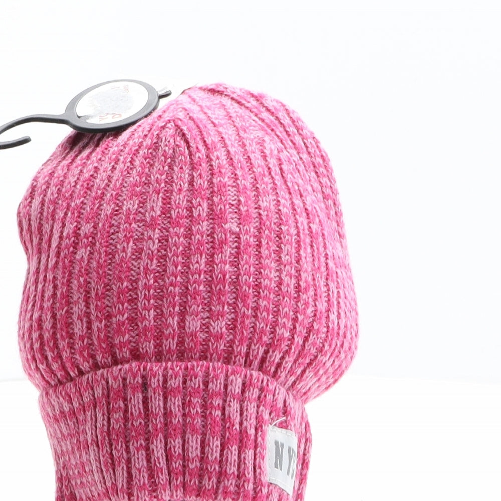 Young Dimension Girls Pink Acrylic Beanie One Size