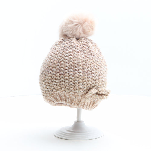 F&F Girls Pink Acrylic Bobble Hat One Size