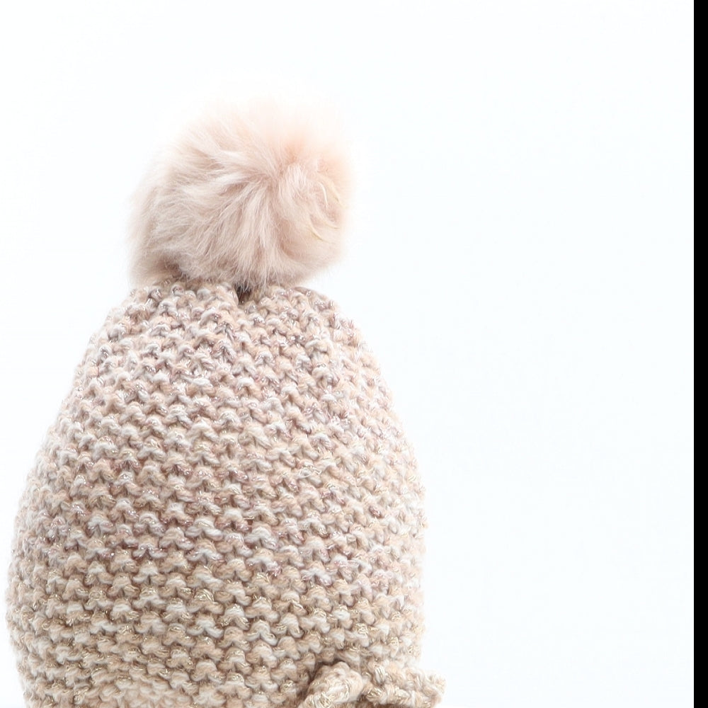 F&F Girls Pink Acrylic Bobble Hat One Size