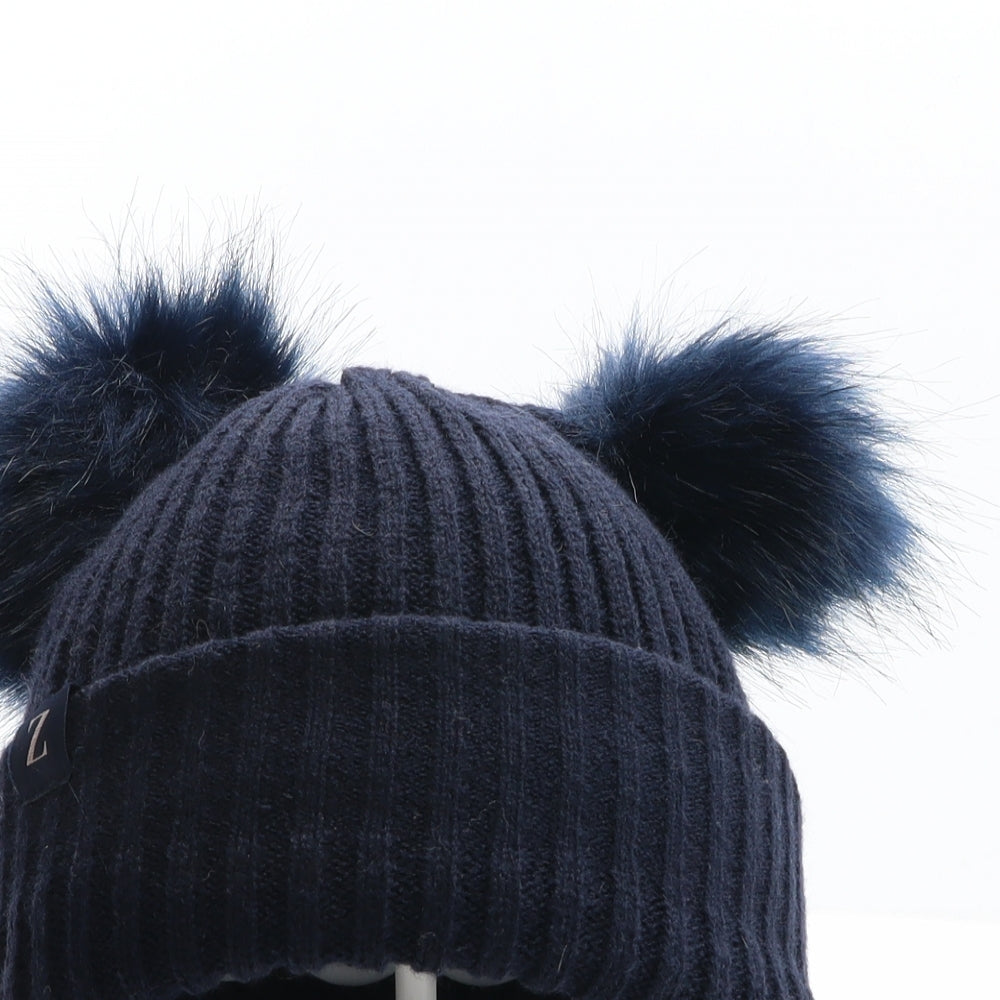 Zoella Womens Blue Acrylic Bobble Hat One Size