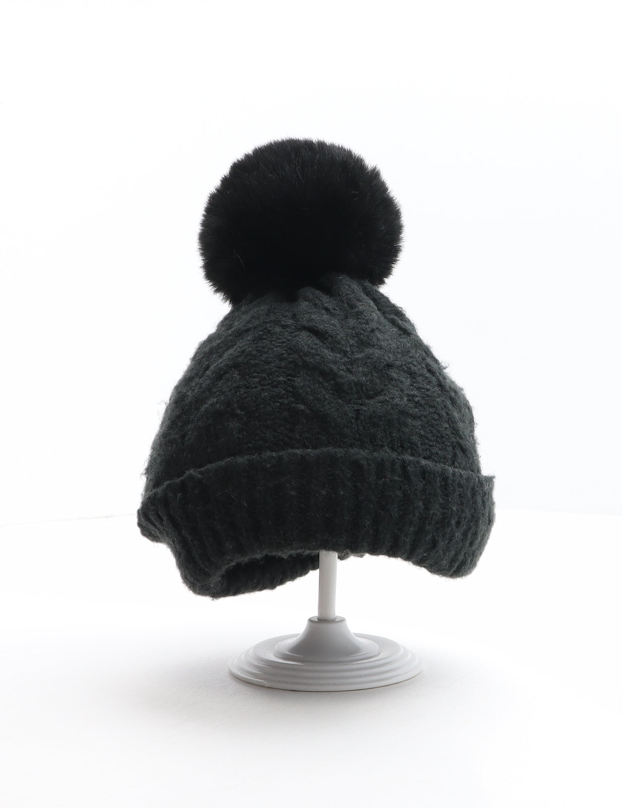F&F Womens Black Acrylic Bobble Hat One Size