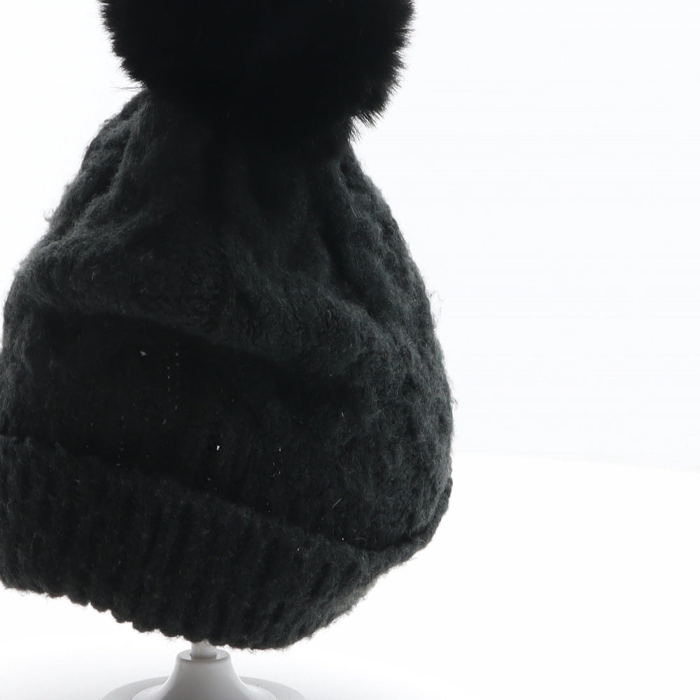 F&F Womens Black Acrylic Bobble Hat One Size