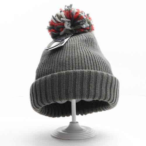 Matalan Mens Grey Acrylic Beanie One Size - Pom Pom