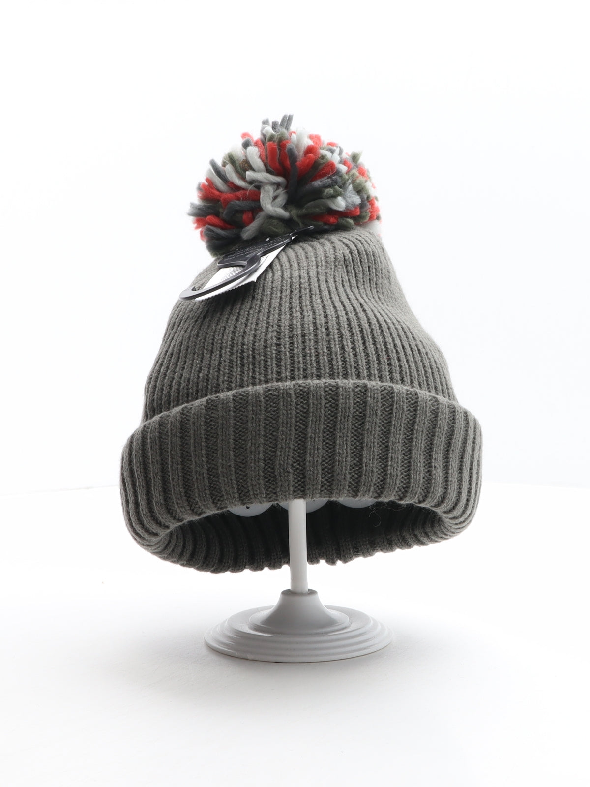 Matalan Mens Grey Acrylic Beanie One Size - Pom Pom