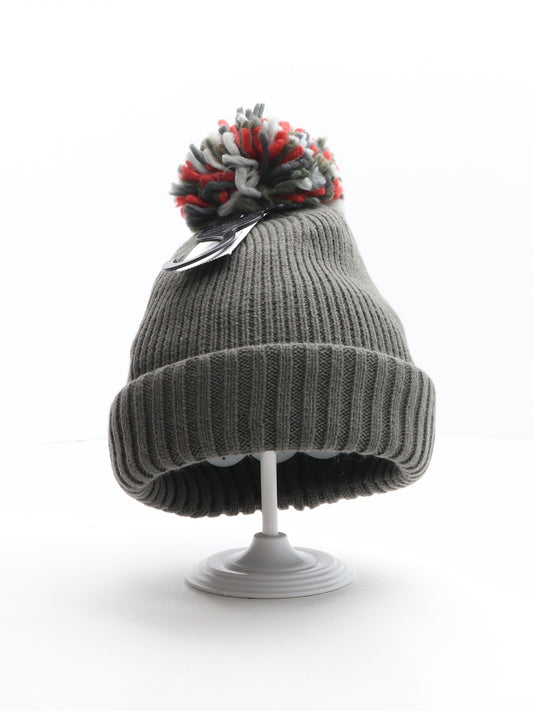 Matalan Mens Grey Acrylic Beanie One Size - Pom Pom