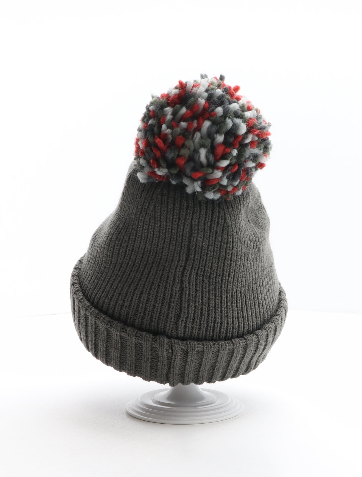 Matalan Mens Grey Acrylic Beanie One Size - Pom Pom