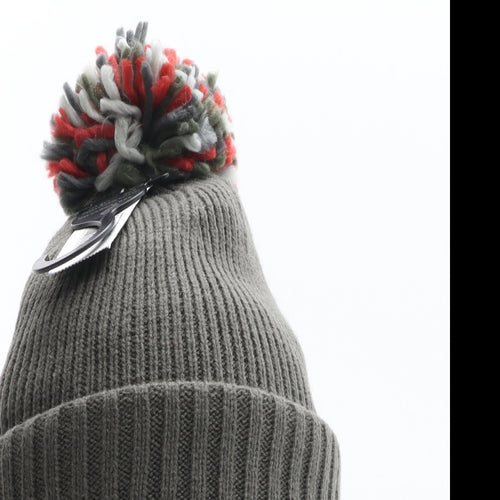Matalan Mens Grey Acrylic Beanie One Size - Pom Pom
