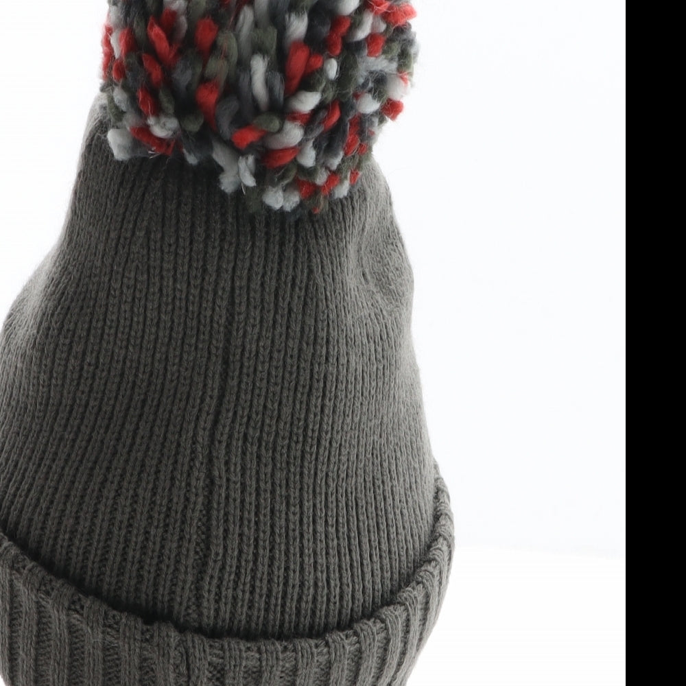 Matalan Mens Grey Acrylic Beanie One Size - Pom Pom