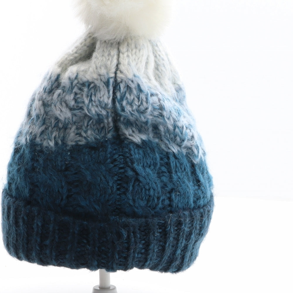 Mountain Warehouse Womens Blue Striped Acrylic Bobble Hat One Size