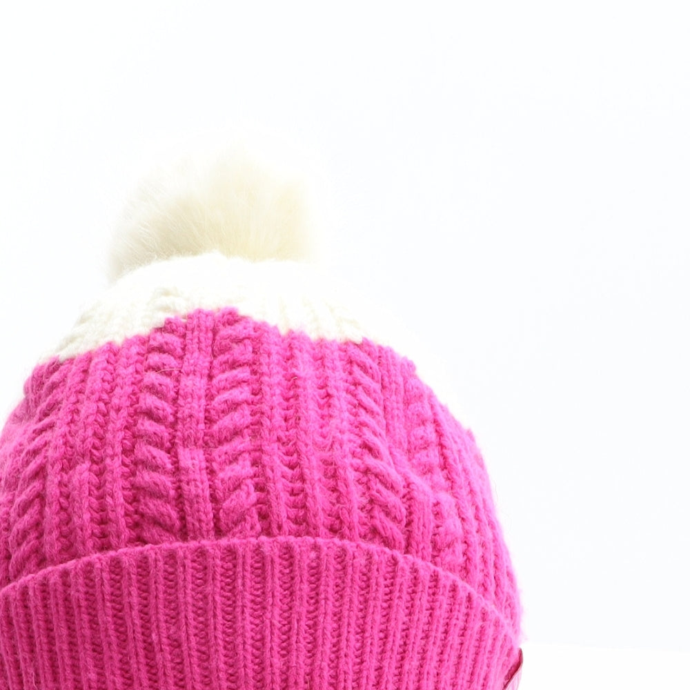 Joules Girls Pink Acrylic Bobble Hat One Size
