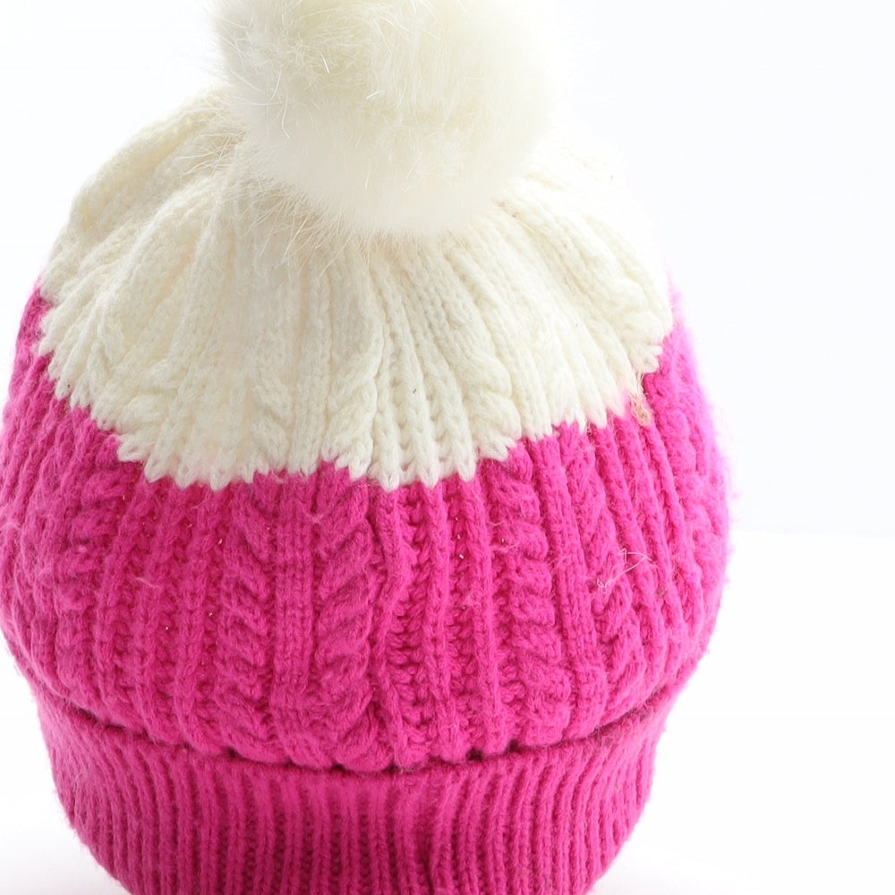 Joules Girls Pink Acrylic Bobble Hat One Size