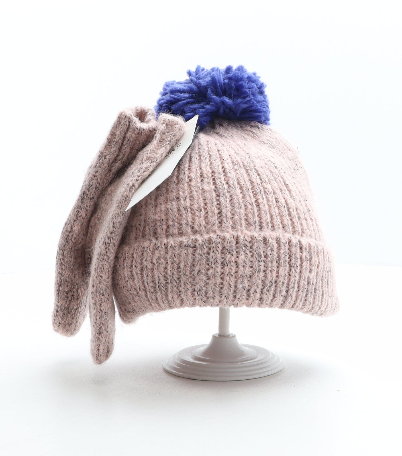 Marks and Spencer Girls Pink Acrylic Bobble Hat One Size - Gloves included