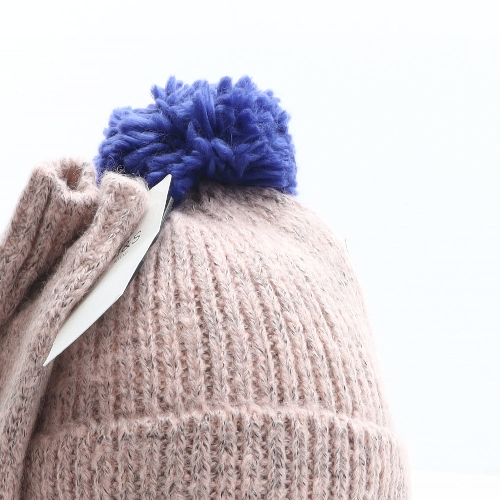 Marks and Spencer Girls Pink Acrylic Bobble Hat One Size - Gloves included