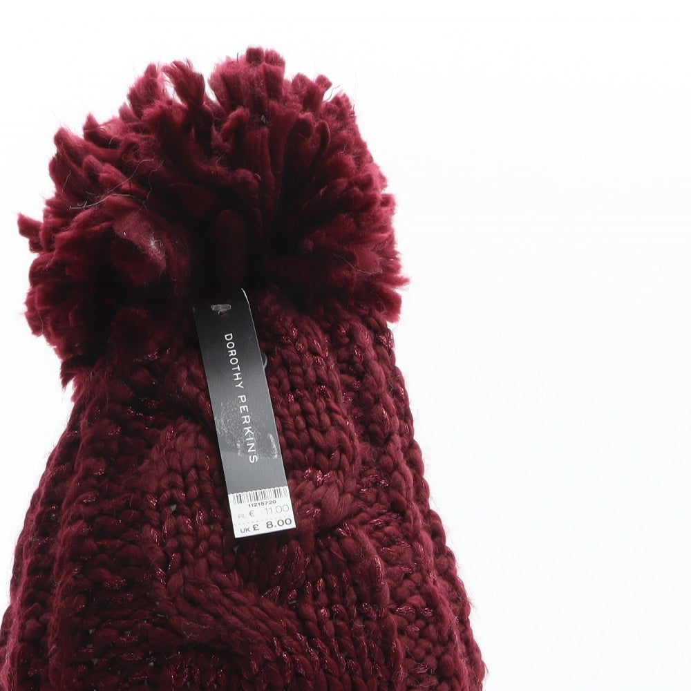 Dorothy Perkins Womens Red Acrylic Bobble Hat One Size