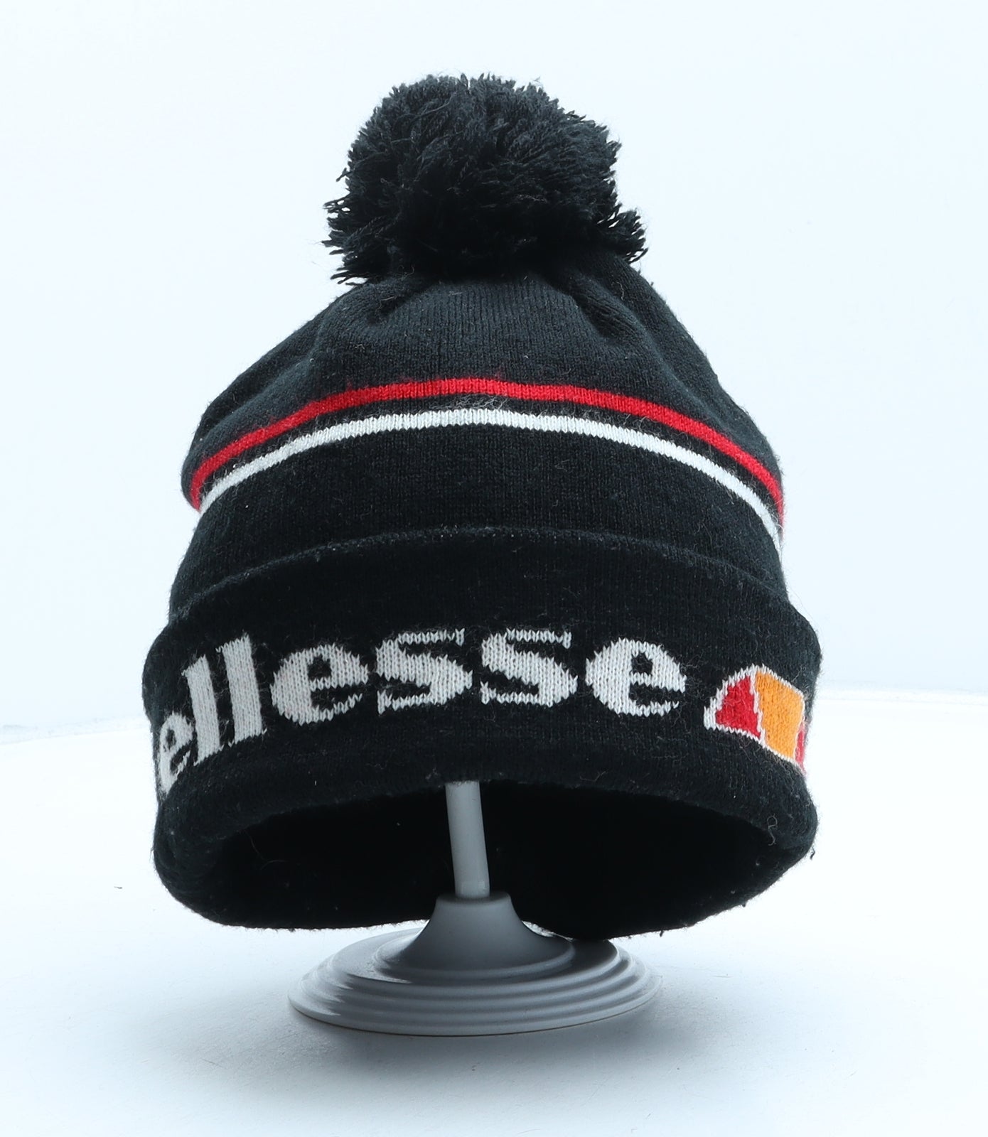 ellesse Womens Black Striped Acrylic Bobble Hat One Size