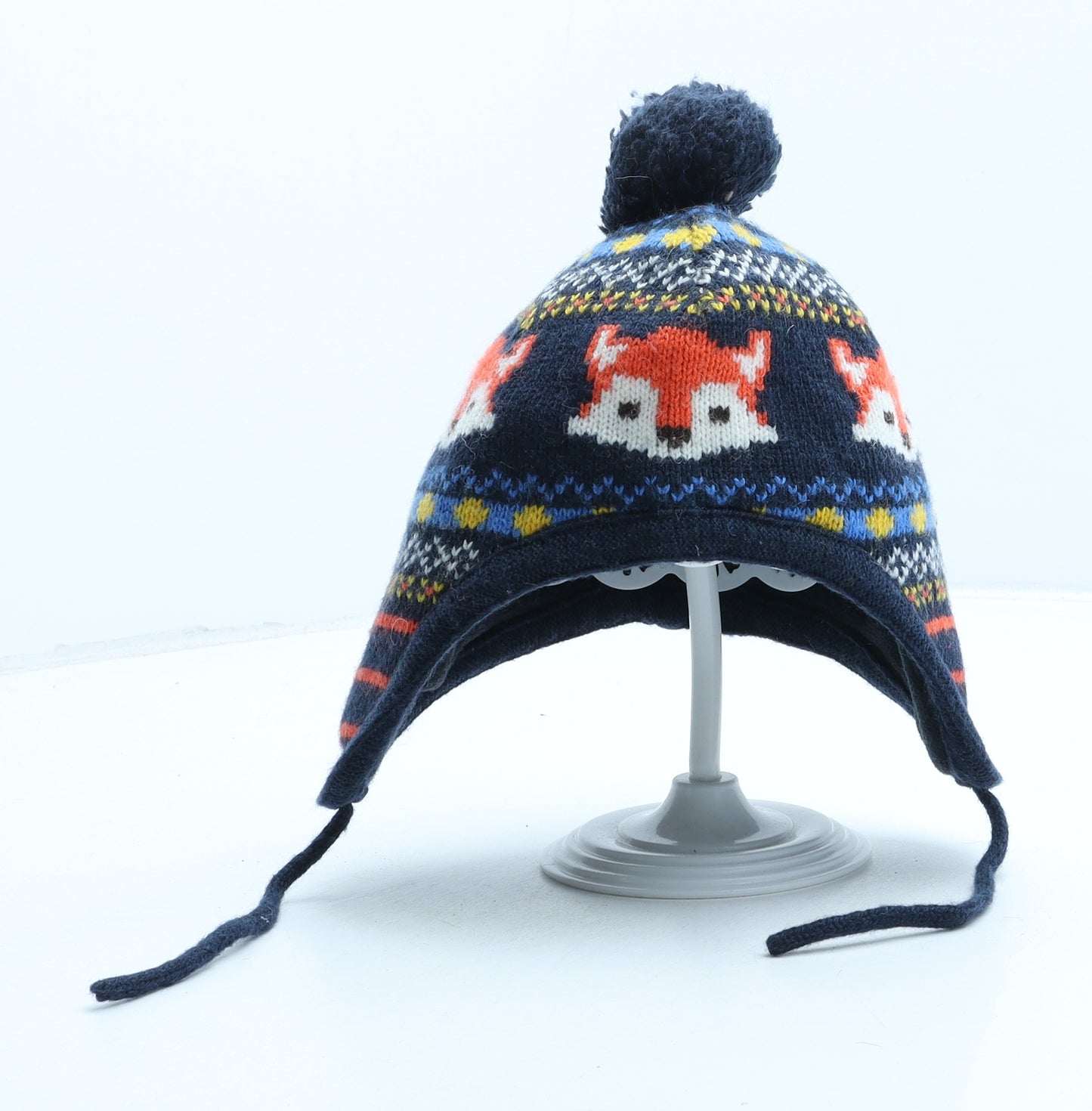 JoJo Maman Bébé Boys Blue Fair Isle Acrylic Bonnet One Size - Fox