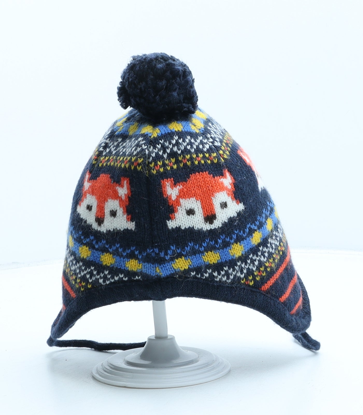 JoJo Maman Bébé Boys Blue Fair Isle Acrylic Bonnet One Size - Fox