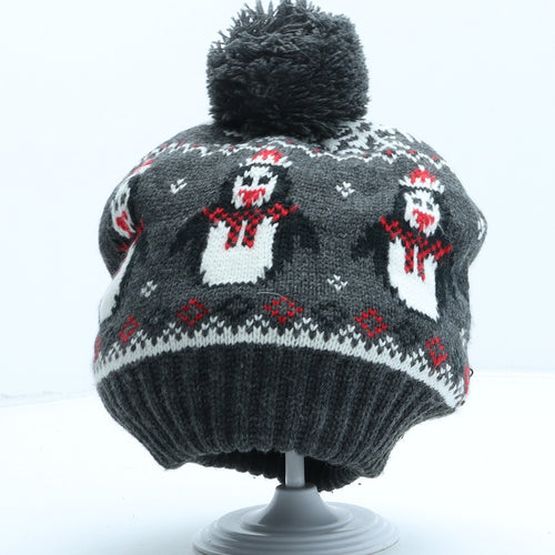 Peacocks Womens Grey Fair Isle Acrylic Bobble Hat One Size - Christmas
