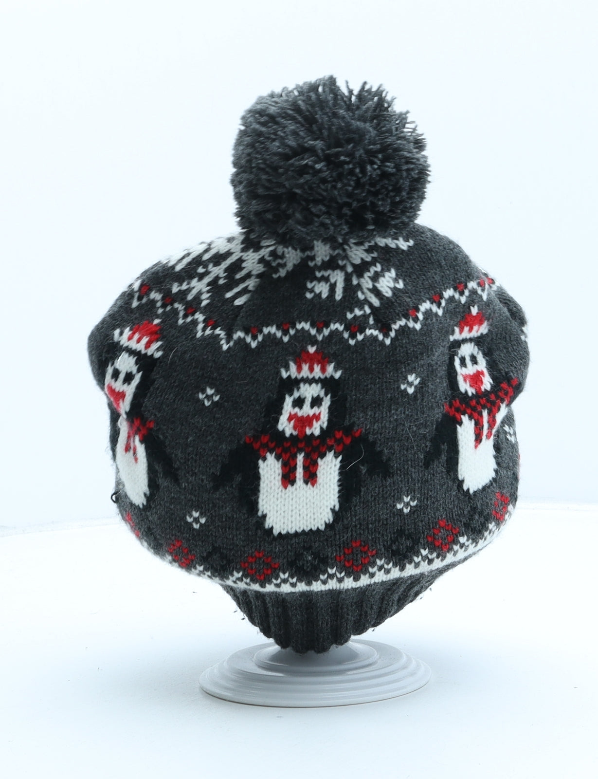 Peacocks Womens Grey Fair Isle Acrylic Bobble Hat One Size - Christmas