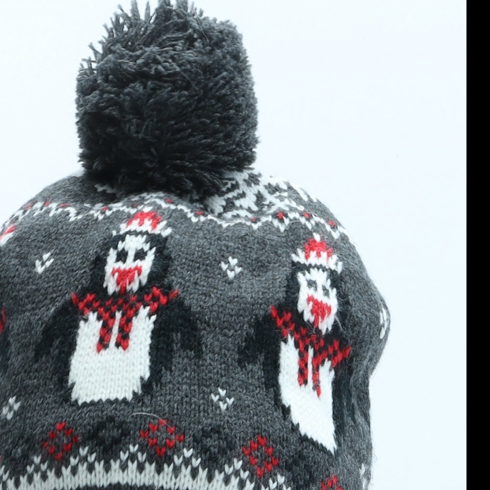 Peacocks Womens Grey Fair Isle Acrylic Bobble Hat One Size - Christmas