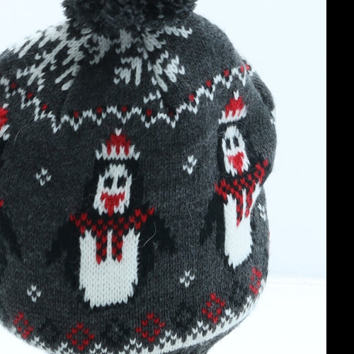 Peacocks Womens Grey Fair Isle Acrylic Bobble Hat One Size - Christmas