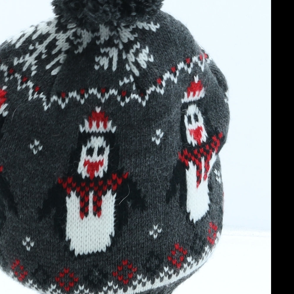 Peacocks Womens Grey Fair Isle Acrylic Bobble Hat One Size - Christmas