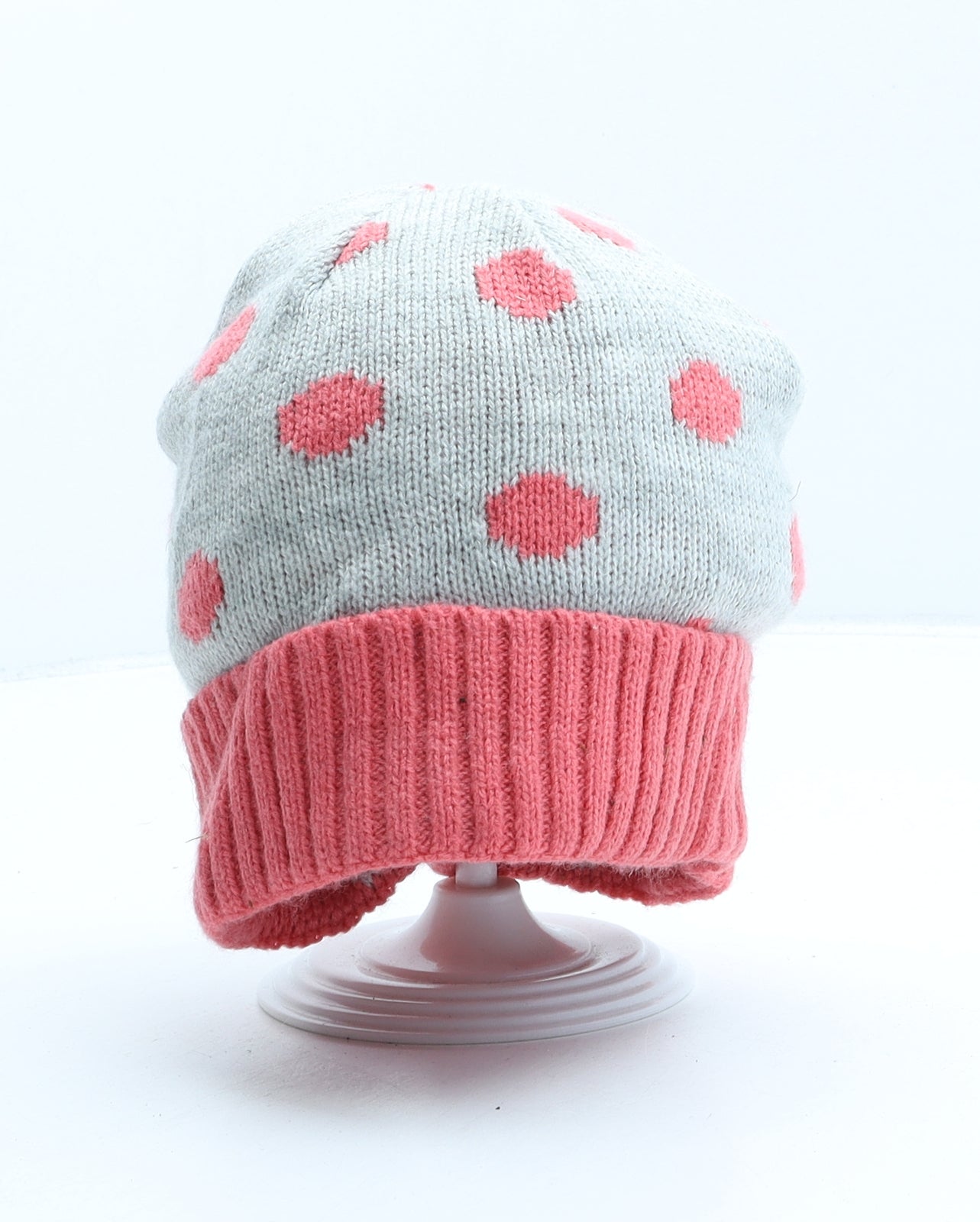 F&F Girls Grey Polka Dot Acrylic Beanie One Size