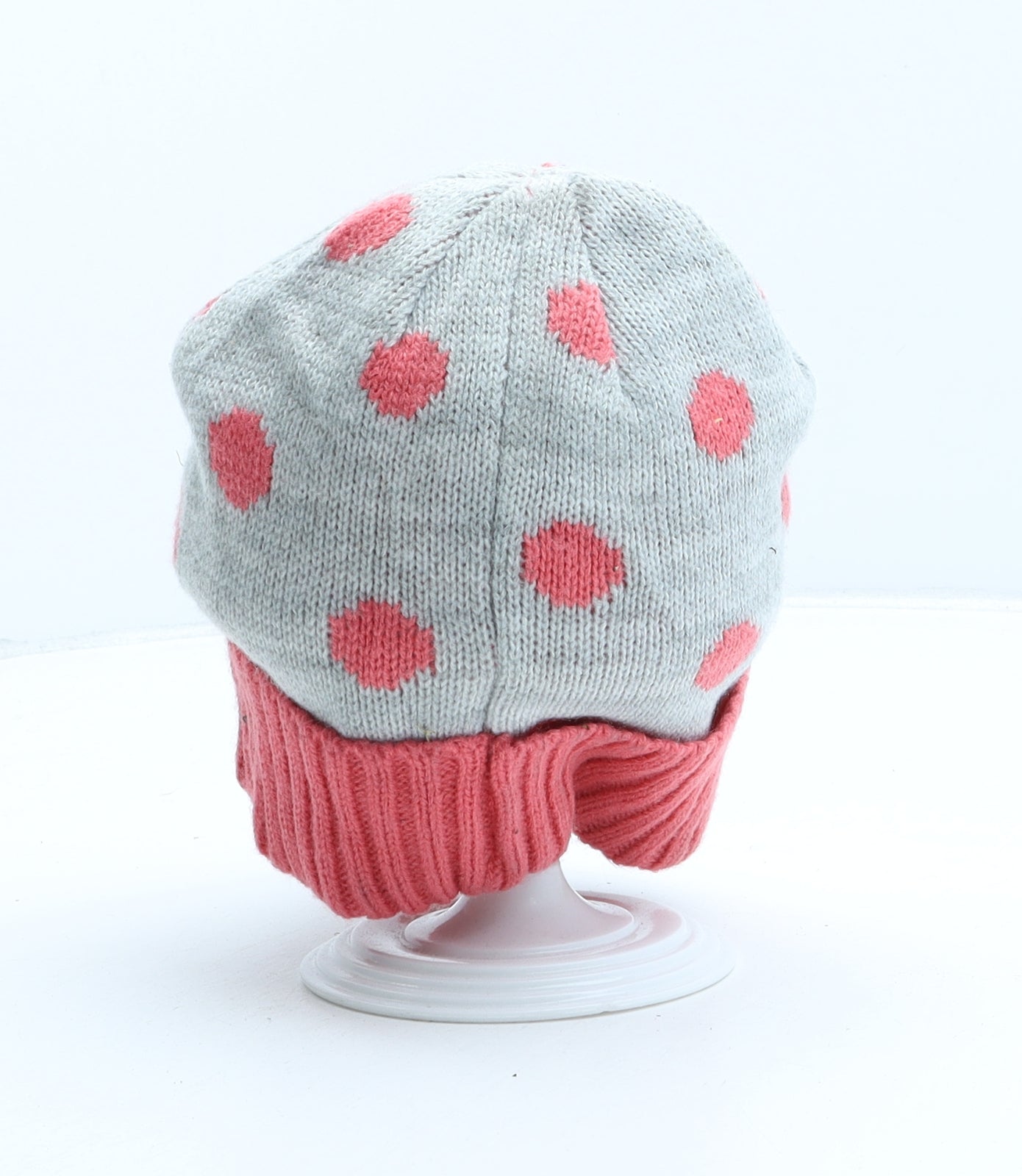 F&F Girls Grey Polka Dot Acrylic Beanie One Size
