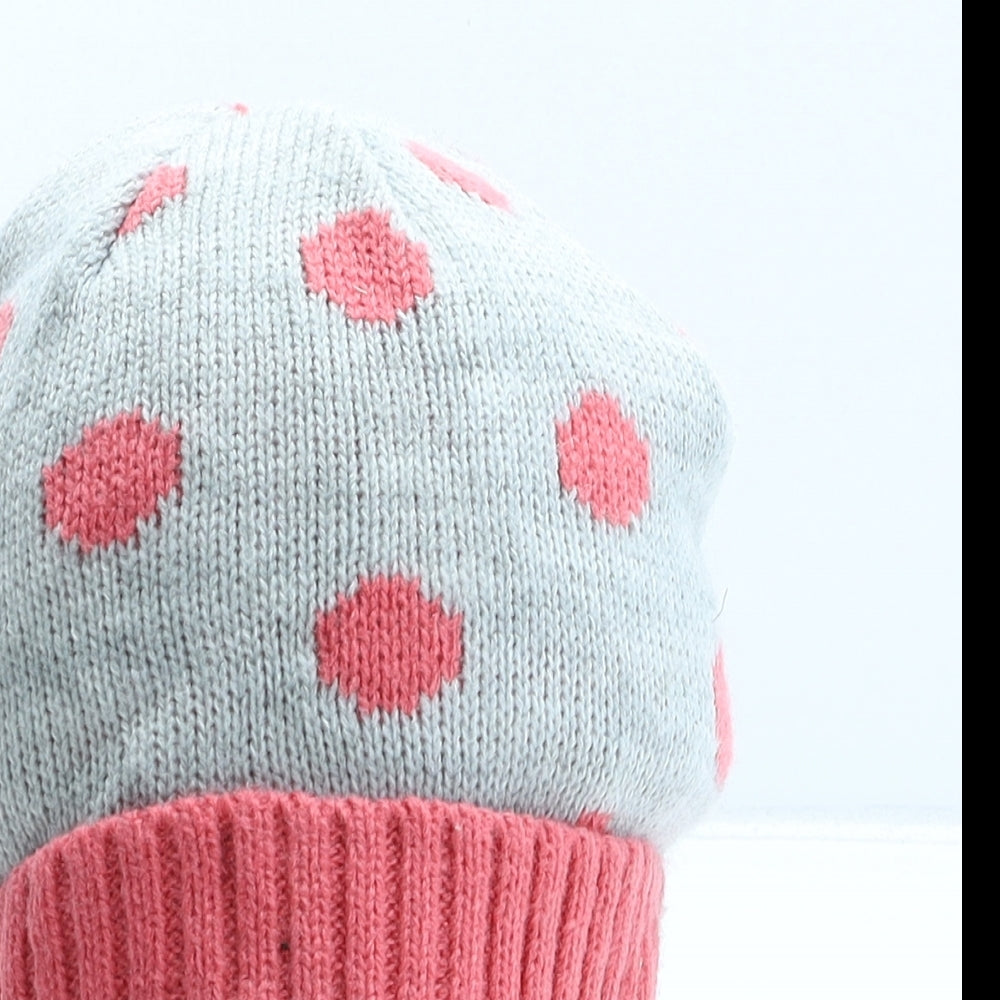 F&F Girls Grey Polka Dot Acrylic Beanie One Size