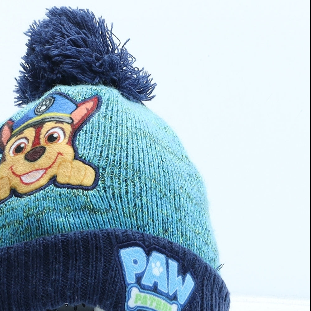 F&F Boys Blue Acrylic Bobble Hat One Size - Paw Patrol