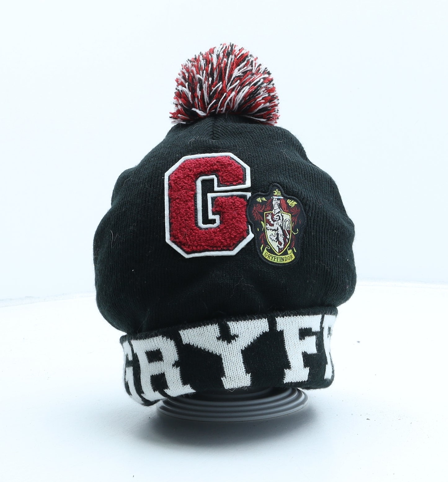 Primark Girls Black Acrylic Bobble Hat Size M - Gryffindor