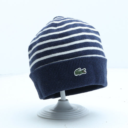 Lacoste Boys Blue Striped Polyester Beanie Size S