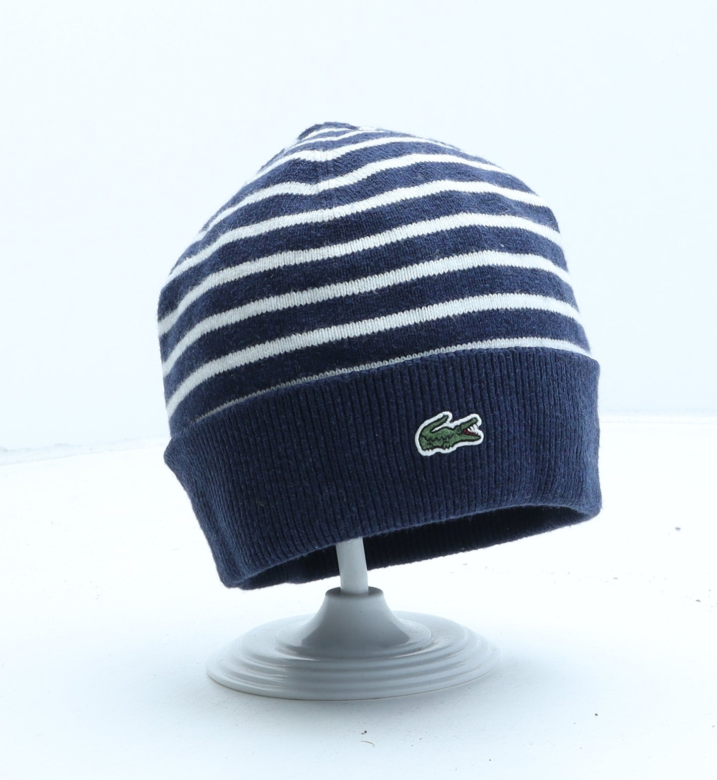 Lacoste Boys Blue Striped Polyester Beanie Size S