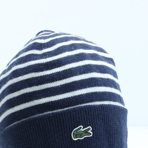 Lacoste Boys Blue Striped Polyester Beanie Size S