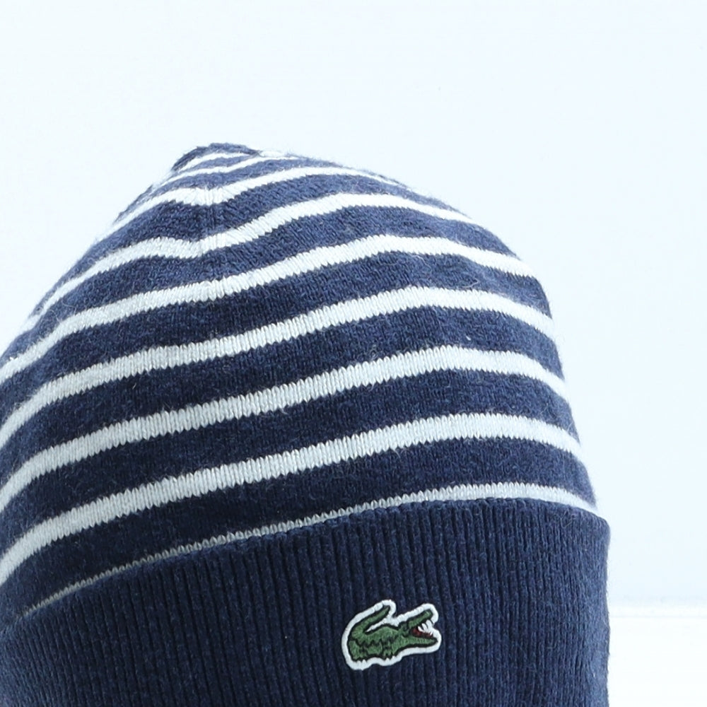 Lacoste Boys Blue Striped Polyester Beanie Size S
