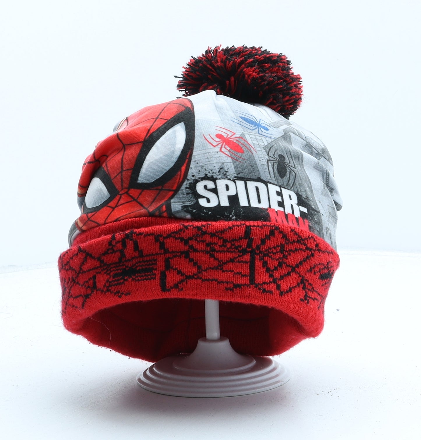 Marvel Boys Red Geometric Polyester Bobble Hat One Size - Spiderman