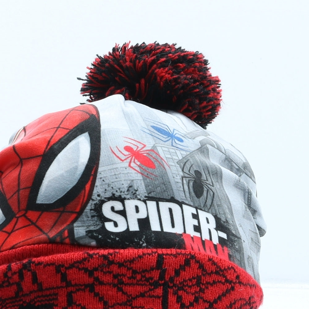 Marvel Boys Red Geometric Polyester Bobble Hat One Size - Spiderman