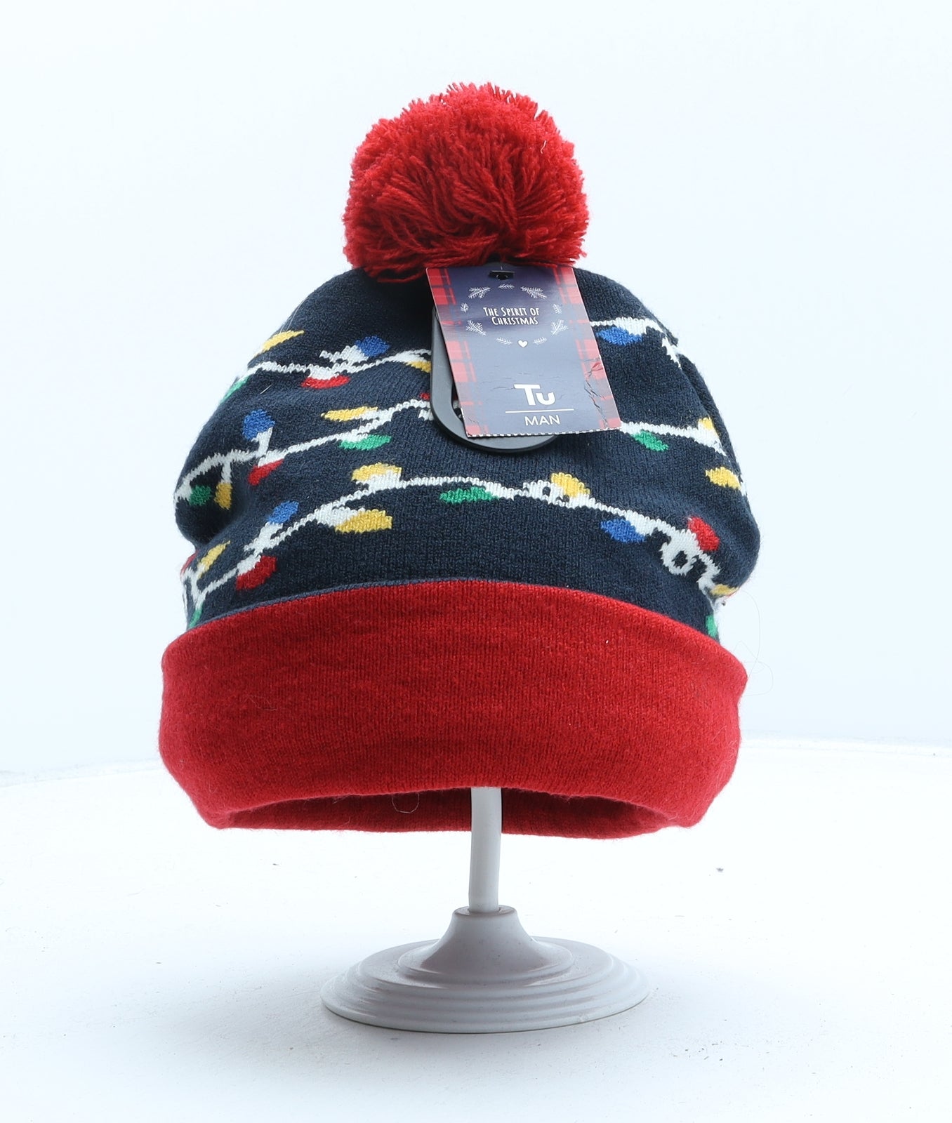 TU Mens Blue Geometric Acrylic Beanie One Size - Christmas Lights