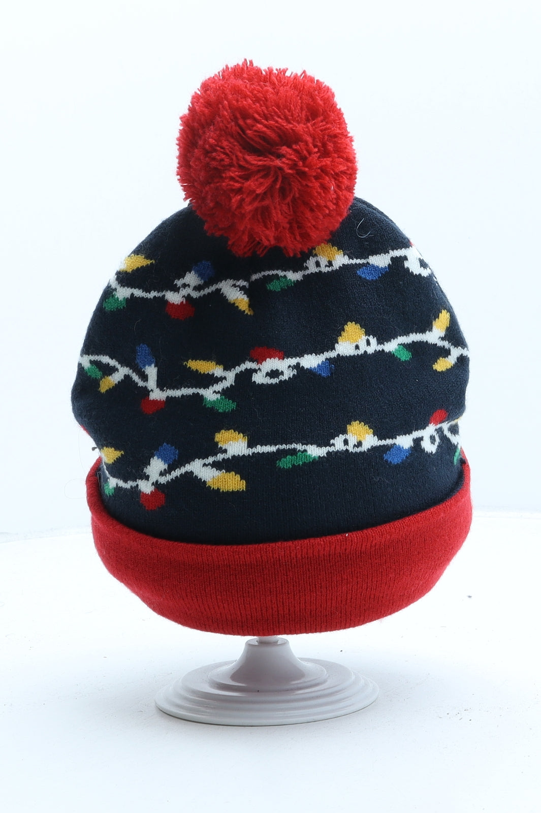 TU Mens Blue Geometric Acrylic Beanie One Size - Christmas Lights