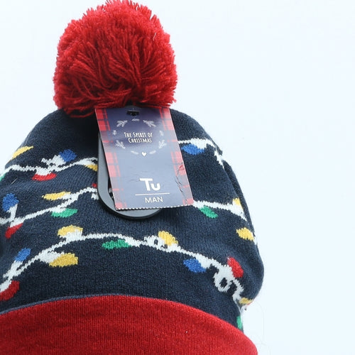 TU Mens Blue Geometric Acrylic Beanie One Size - Christmas Lights