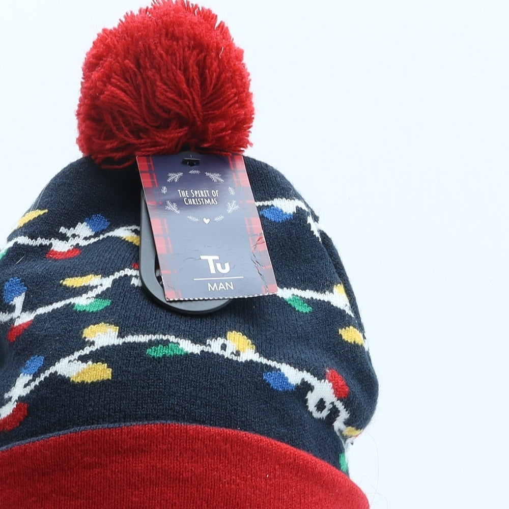 TU Mens Blue Geometric Acrylic Beanie One Size - Christmas Lights