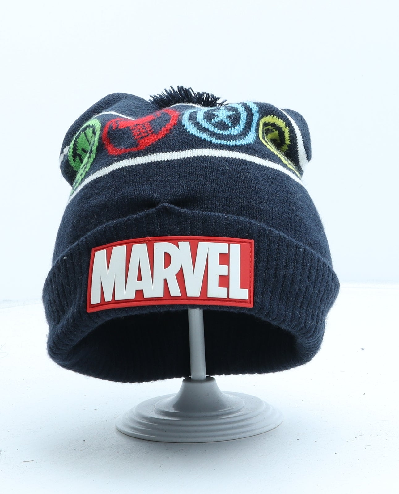 Marvel Boys Blue Acrylic Bobble Hat Size M - Avengers